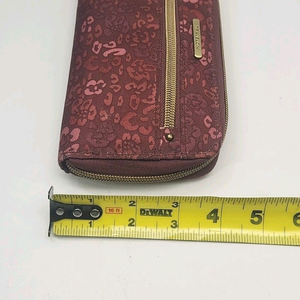Travelon Wallet Wristlet Burgundy Floral Nylon 7.5"x4" Card Organizer Coin Zip - Picture 11 of 12